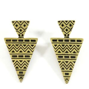 Aztec Tribal Print Gold Earrings Arrowhead Shape Southwestern Fashion Jewelry